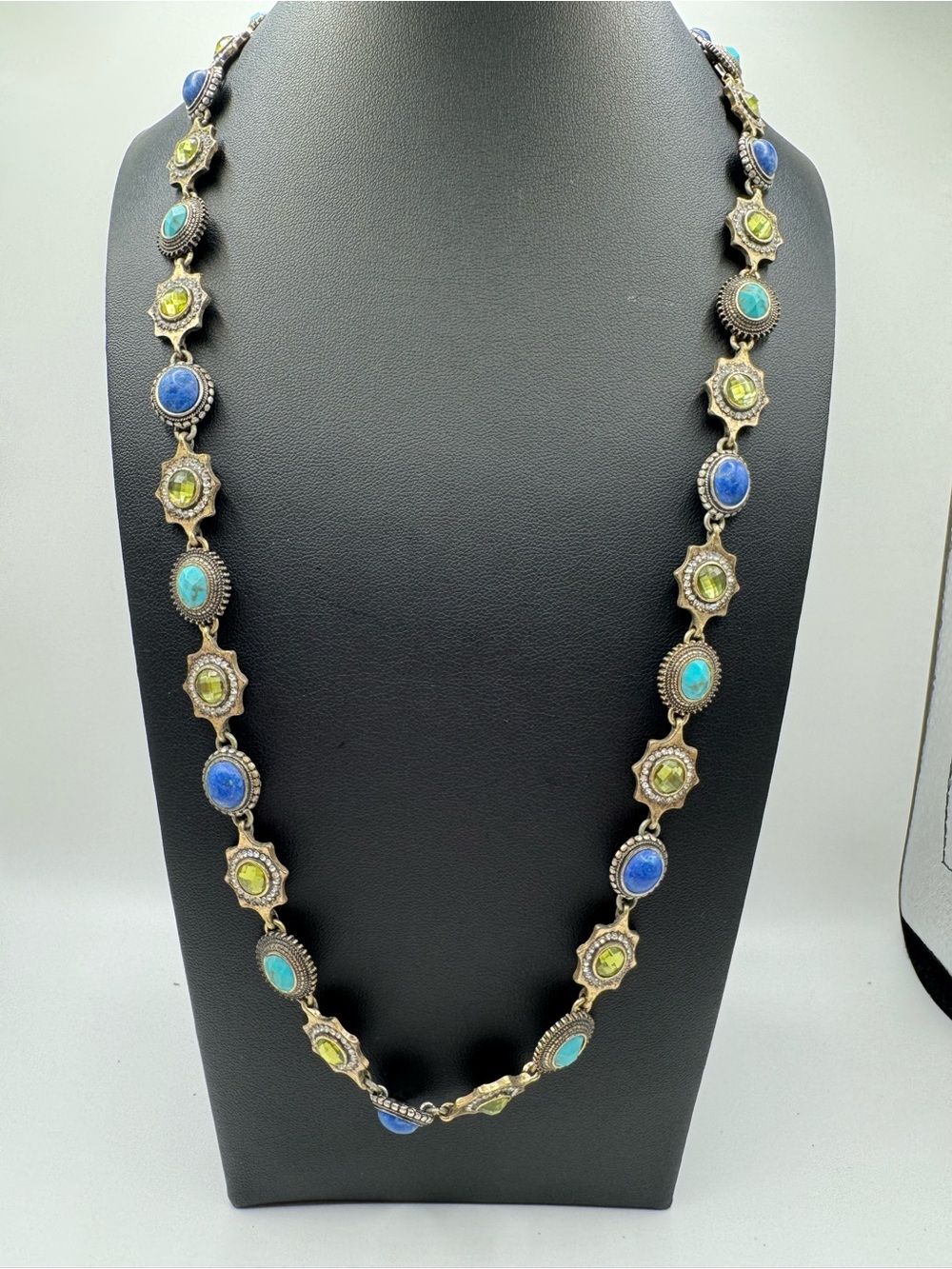 Lucky Brand Faux Turquoise Lapis & Lime Stone Link Necklace
